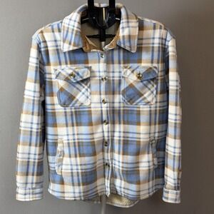 Sage Collective Jacket Mens Medium‎ Blue Tan Plaid Sherpa Lined Fleece Shacket
